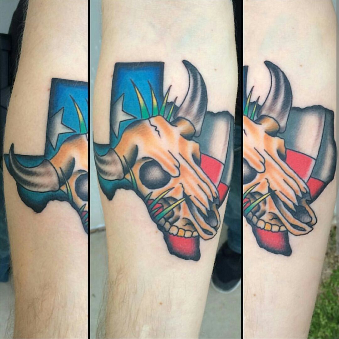 Wichita Falls Texas Flag In Map Tattoo On Forearm