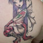 This is my first tattoo I got this to show the transition I made from being a Gothic person to being a feminine female so now I have my femgoth fairy.