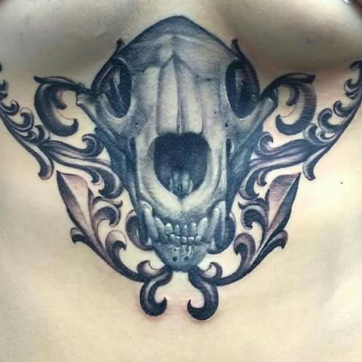 Tattoo uploaded by Jenn B • Bear skull sternum piece • Tattoodo