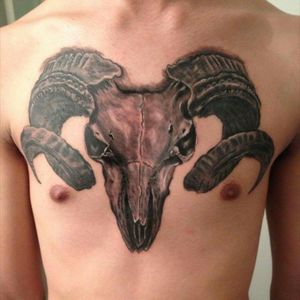 Tattoo by Julien Chaudesaigues#skulltattoo #Chaudesaigues #goat #blackAndWhite