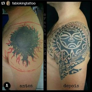 Cover up tattoo #kingtattoo #kingtattoostudio #kingtattoobrasil #fabioking #braceletemaori #jundiai #electricink #tatuadores #electricinkusa #familiaelectricink #polynesiantattoo #maoritattoo #tatuagemmaori #tribaltattooers #blackworkers