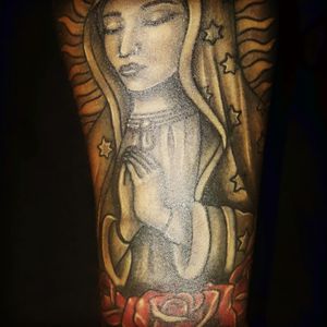 Virgen de Guadalupe with Red Rose