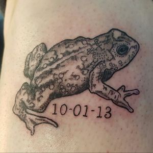 Frog tattoo done in 2016 by me.