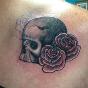 Skull and roses cover up tattoo by me 2015.