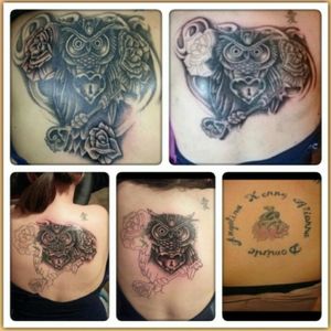 One year ago I finally started getting the horrible lotus flower covered. #coverup #owl