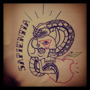 #sapientia #wisdom #skull #snake #apple #selfconcious #traditional #flash #design