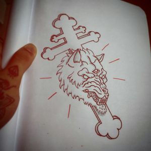 #wolf #cross #traditional #drawing #sketch #flash #design #esoteric