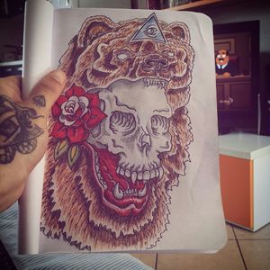 #skull #rose #bear #drawing #sketch #traditional #neotraditional #tattoodesign