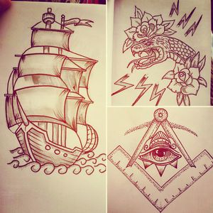 #esoteric #illuminati #freemasons #snake #ship #rose #drawing #sketch #traditional