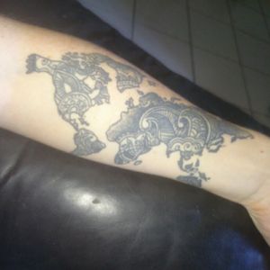 My gorgeous tattoo now a year old #worldmap #maptattoo #mandela
