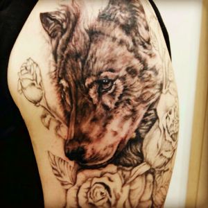 Getting my sleeve done on my left arm. Still far from done, but the progress is visible. Done some shading on Friday, more of it coming this Friday. #tattoo #sleeve #wolf #roses #inksekta