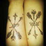 New tattoo me and the Mrs couple tattoo #couple #tattoo #forearm #native #arrows #names