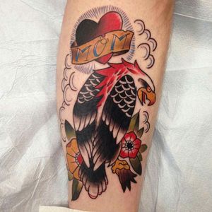 Neo traditional eagle with a tribute mom heart