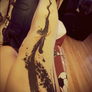 Lower part of my leg piece. Detailing blackwork and orange detail. Beautiful work by Glen Harrington, Sleeping Buddha Tattooist ❤❤❤❤❤❤❤❤#sleepingbuddhatattooist #swastika  #Collaboration  #dotwork #blackwork  #onelove