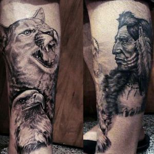 Indian americano Black and gray Tattoo