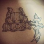 Lucky 13 horseshoe + cross maybe looking for a big chest piece cover up #Lucky13Tattoo #horseshoe #cross #lookingforacoverup #tattoo #chesttattoo