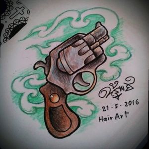 My design#neotraditional #design #tattoo #tattoodesign #tattoodesigns #artwork #gun #pistol #HairArt