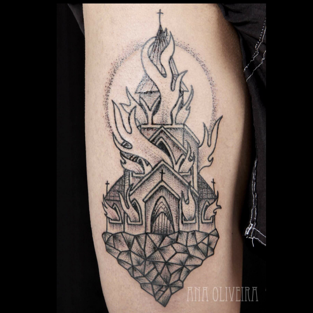 Tattoo uploaded by Thiago Padovani • #burningchurch #igrejatattoo • Tattoodo