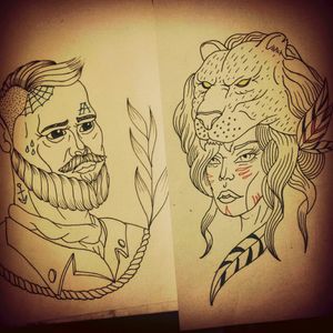#tattooed #sailor #hunter #mistress #lion #pelt #feathers #drawing #sketch #flash #design #traditional #neotraditional #pencil #sketchbook