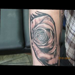 First black and grey tattoo...this was about 3 years ago...second time I ever picked a machine up and tattooed someone.#tattooturn #rosetattoo #rose #pikey