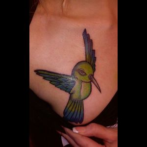 A rework of a sub-par tattoo....looks sweet now!#tattooturn #traditionalbird #bird #hummingbird #pikey