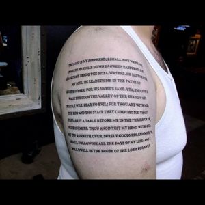 This was the worst tattoo ever! This guy would not stop moving, not because it was painfull, but because he was a fucking idiot! #tattooturn #biblequote  #bibleverse #hell #heven #pikey