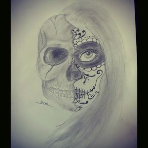 One of my drawings, maybe a future tatoo on my arm #skull #catrina #muerte #drawing #tatoo #ink