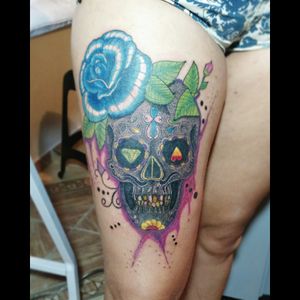 Watercolor Artistic tattoo/Gleytattoo Skull Mexican #skullmexican #skull #skulltattoo #mexicantattoo #mexicangirl #watercolor #watercolorskull #watercolortattoo #watercolorartist #watercolorart #watercolortattoos #blackandgraywatercolor #pontillism #pontilhismo #artist #artists #artistictattoo #tattoo #TattooGirl #tattooart #gleytattoo #followme #curitiba #brasil #electricinkbrasil