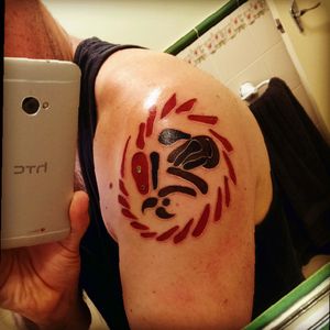 Raptor negative space tat I designed for myself based on a symbol I created when younger. Inked by Troy Slack @ Frontyard tattoos in Adelaide Australia.