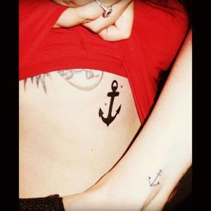 Got an anchor tattoo with my best friend. I have the solid black she has the small blue one. #anchor #smalltattoo #bestfriendtattoo #blacktattooart #smallbutsimple