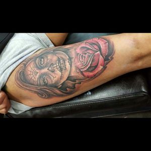 #thightattoos #dayofthedead #rose