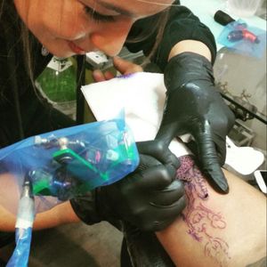 One of my best friends Kailey working on my newest piece. Kailey is a phenomanel artist and currently wrapping up an apprenticeship at Inkwell Tattoos in London Ontario Canada. If you're ever in the area look her up!
