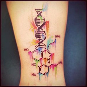 #dreamtattoodopamine, serotonin molecules & dna tattoo = Happiness