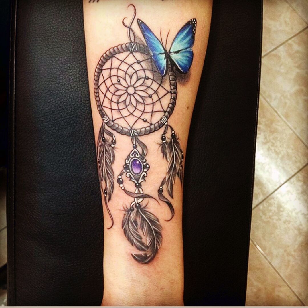 dreamcatcher tattoos with butterflies
