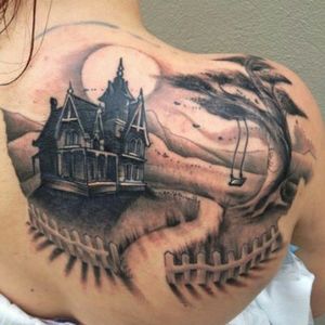 Similar to this. .possibly cemetery also. .upper back or chest..I would dig this..get it?    #dreamtattoo