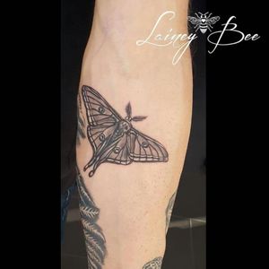 This is an Luna moth part of a jungle sleve in progressieve by Lainey Bee @flowinkstudio #junglesleeve #moth #lunamoth #flowinkstudio #blackandgrey #realism #laineybee #nijmegen #holland #netherlands