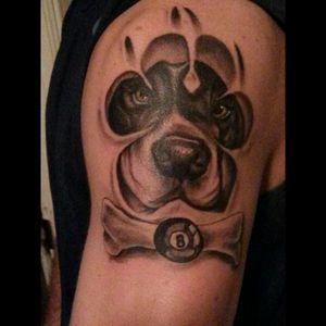 My dog 8balls original tattoo I got when he was still alive, then I added to it for a memorial piece!