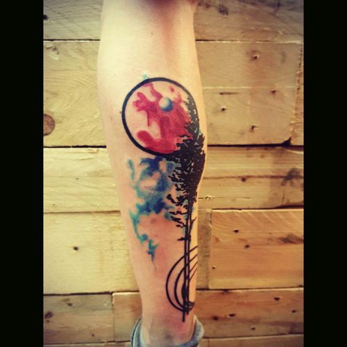 Tattoo Uploaded By Neill Mckiver Water Colour Tree Piece Done On My Friend Watercolour Black Linework Abstract Tree Circles Tattoodo