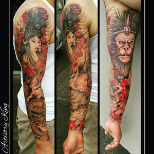 Asian sleeve tattoo. Artistry King Tattoo, Vancouver Washington #sleevetattoo #AsianTattoos #asianstyle #asian