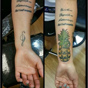 Cover up tattoo. Artistry King Tattoo, Vancouver WA#coverup #CoverUpTattoos #pineapple #pineappletattoo #color #colortattoos