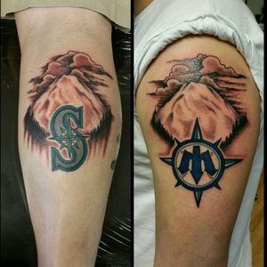 Mariners northwest tattoo. Artistry King Tattoo, Vancouver WA #mountain #seattletattoo #mariners #baseballtattoo #baseball
