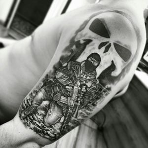 WarBy Alexandre Dallier#dallier #tattoos #tattooing #tattoo #arte #art #arts #tattoodo #blackandgraytattoos #realism #warrior #war #blackandgrey #skull