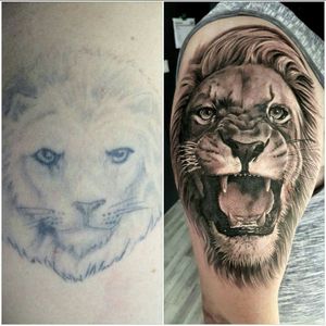 Form litte simba to the #lionking " #lion #realistic #animal #animaltattoos #coverup #blackandgrey #blackandgrey #tattooartist  #oslo #norway