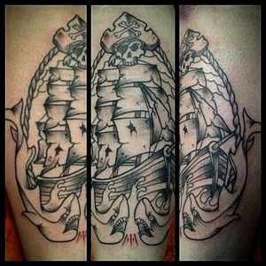Tall ship..color coming soon.....tattoo by Josh Walser