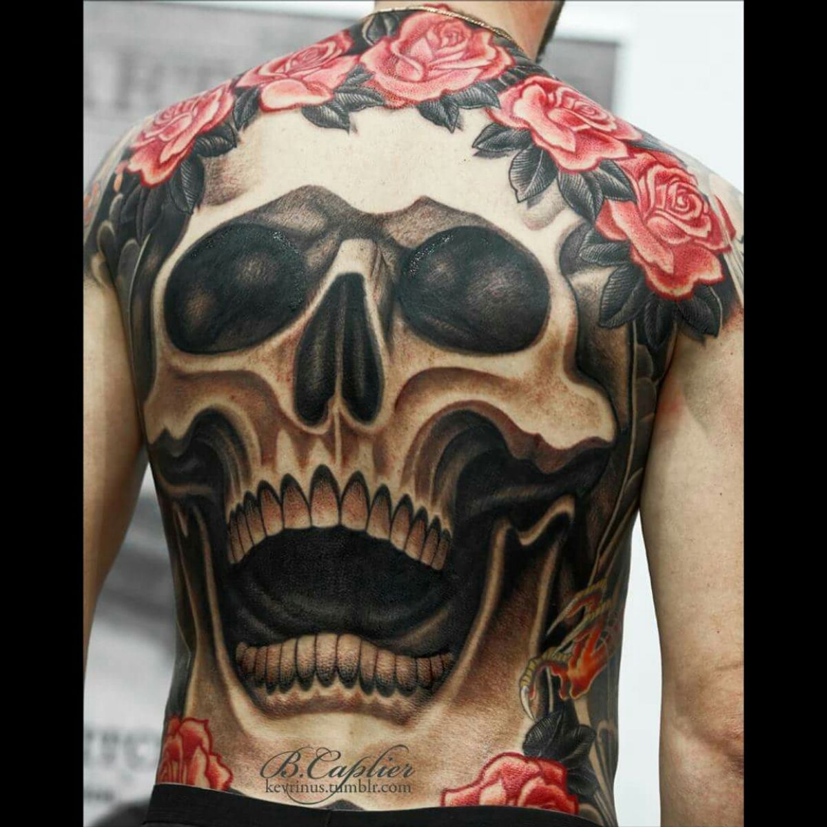 Tattoo uploaded by Phi • #artcannestattoo #skull #roses #backpiece ...