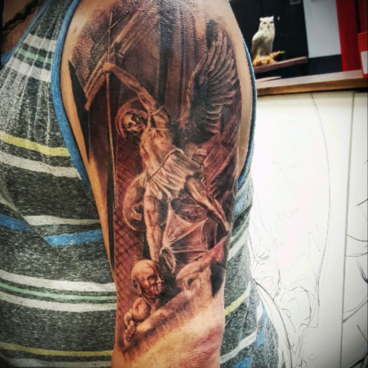 Tattoo uploaded by Brian • My St. Michael, art by Jake Wolf, Tiger
