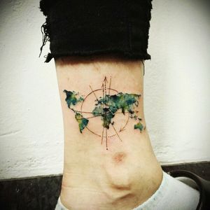 Ankle world map colour tattoo#dreamtattoo #mydreamtattoo