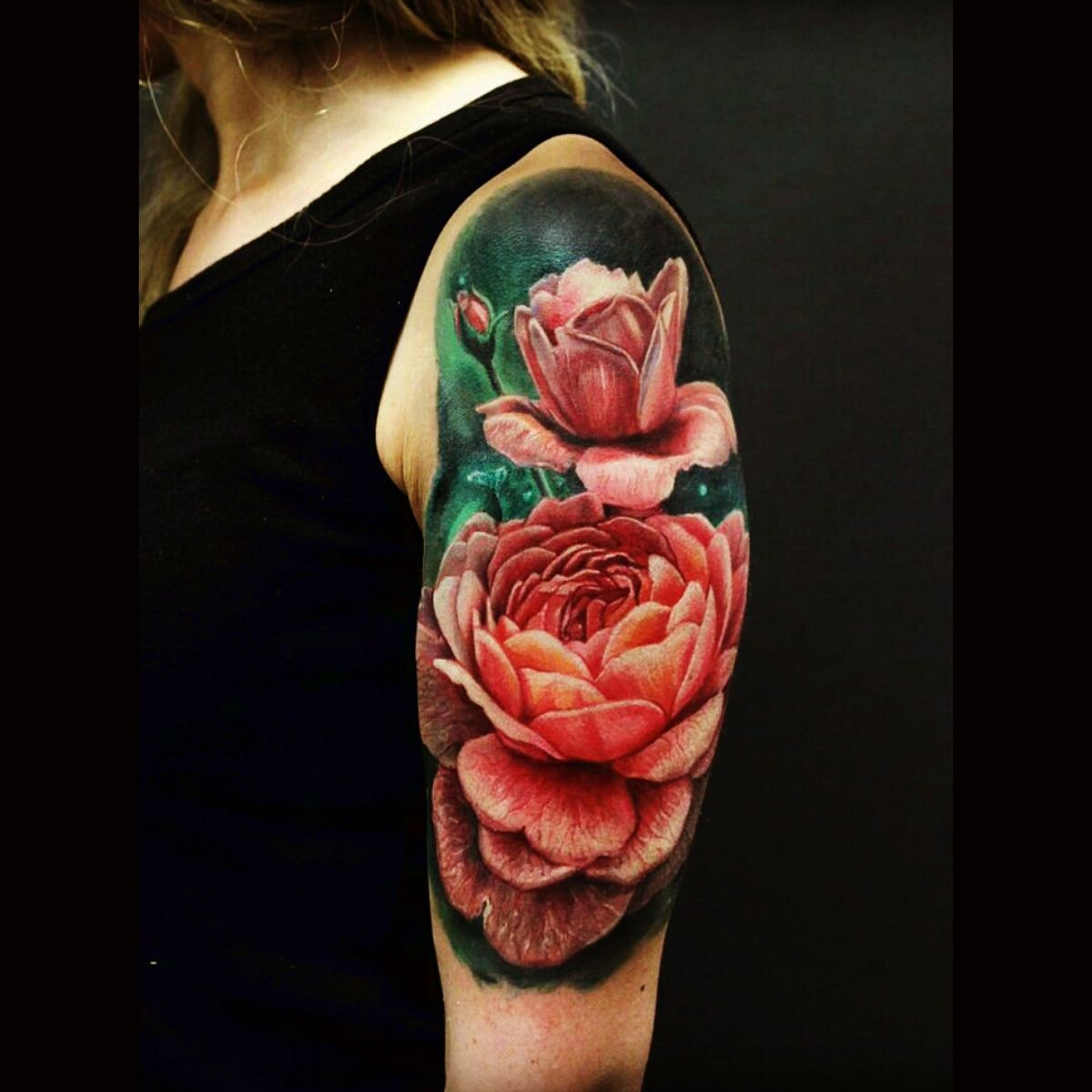 Tattoo Uploaded By Orla • Beautiful Colour Pink Flower 1 2 Sleeve 