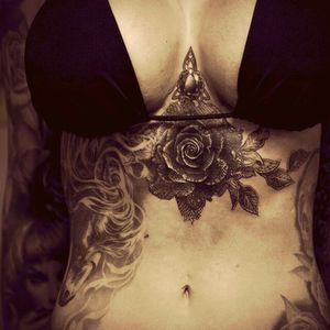 Under boob black & grey rose & sides/ribs tattoo #dreamtattoo
