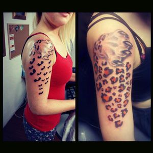 When you have to repair a work done by another artist. Before after picture. #leopardprint #leopard #tattoorepair #color #montreal #monsterink514